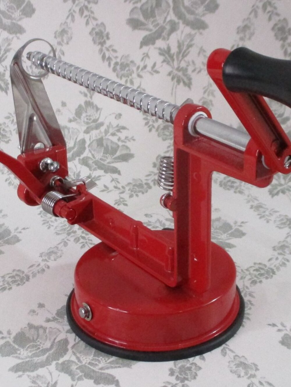 Vtg Metal Apple Parer Peeler, Suction Base, Red, No Box or Instructions, Unused